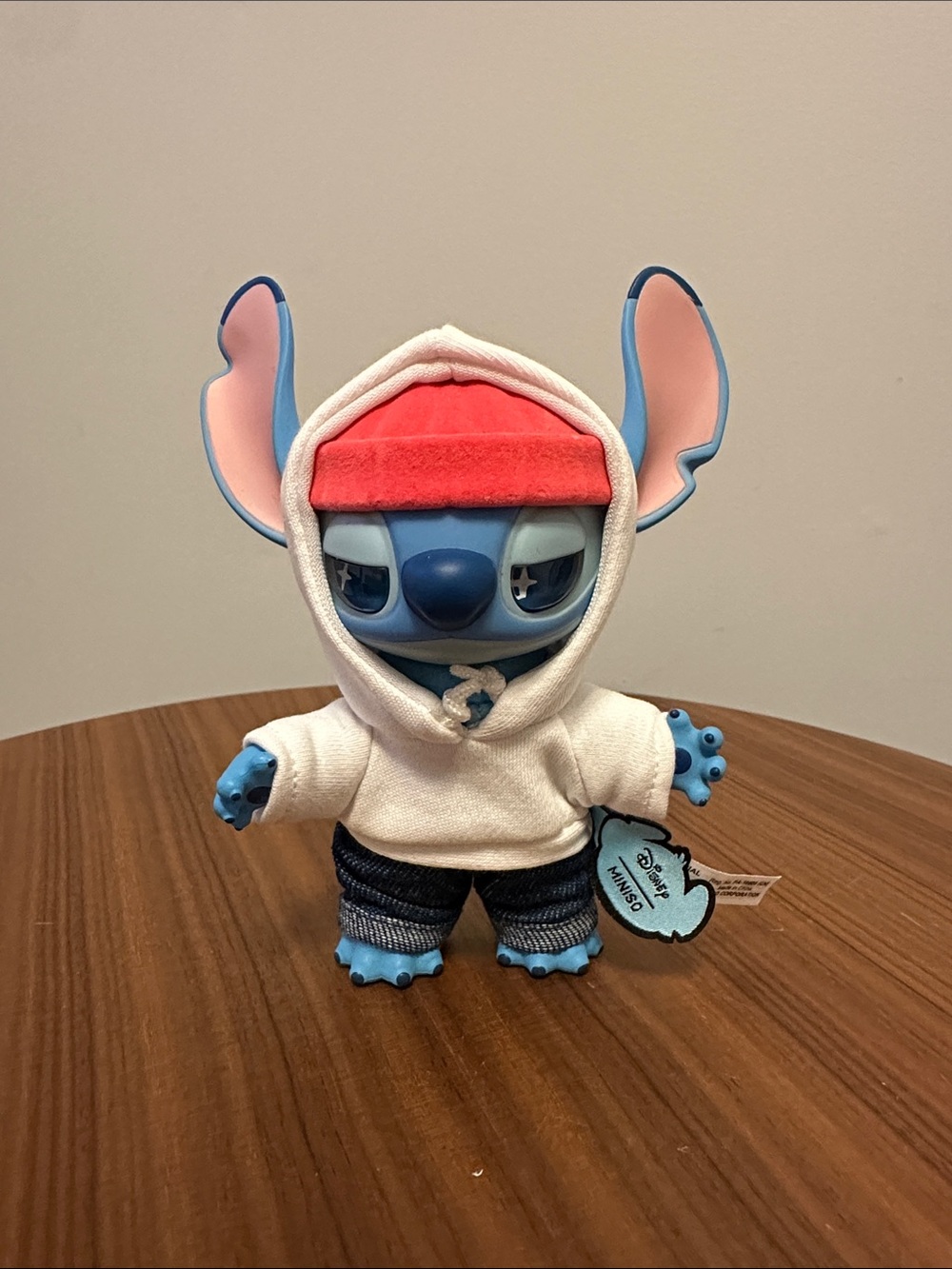Disney Stitch Plush Figure in Blue with White Hoodie and Pink Cap